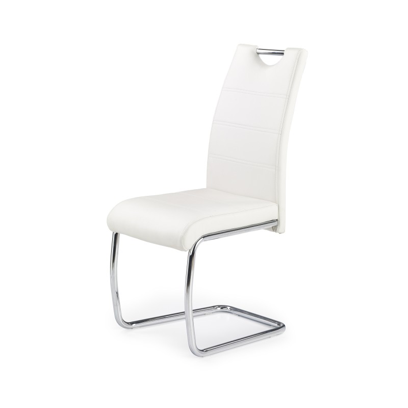 Scaun modern pentru dining, baza metalica, piele eco alba, 42x60x97x47 cm