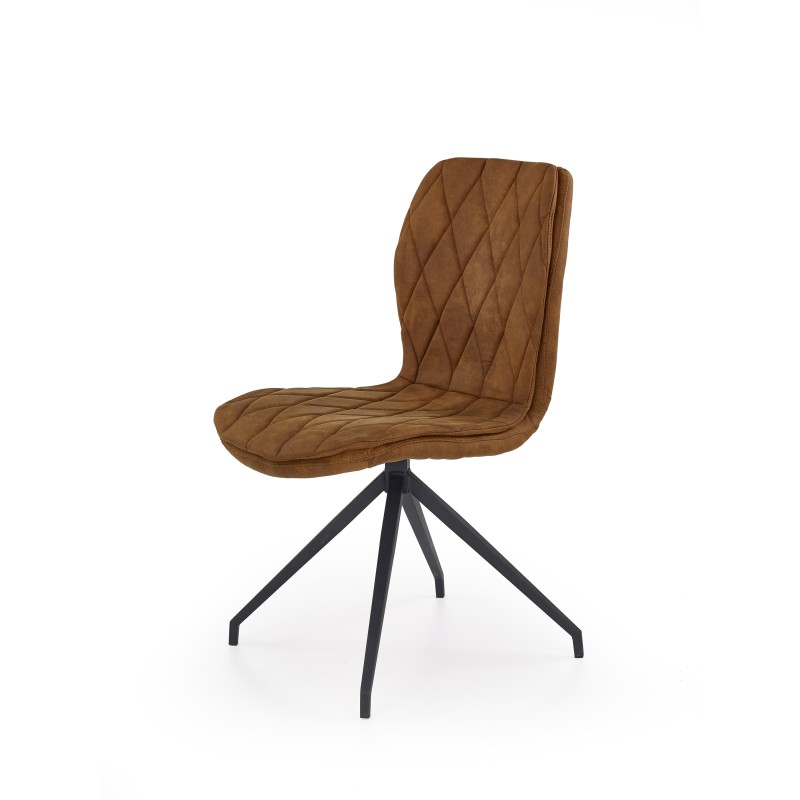 Scaun elegant pentru living, cadru metalic negru, tapiterie maro, inaltime 90 cm