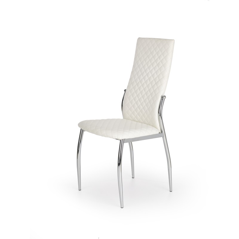 Scaun tapitat dining, cadru metalic, suporturi antiderapante, inaltime 101 cm, piele ecologica alba
