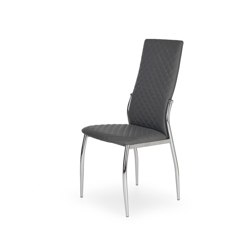 Scaun dining, tapiterie piele ecologica, picioare metalice cromate, suporturi antiderapante, inaltime 101 cm, gri