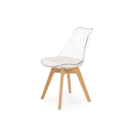 Scaun living/sufragerie Halmar K246, cadru lemn, sezut piele, stil scandinav, 48x53x83x50cm, plicarbonat/piele, alb