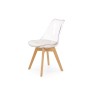 Scaun scandinav bucatarie, picioare lemn, polipropilena transparenta, sezut tapitat, inaltime 83 cm, alb