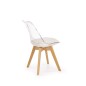 Scaun scandinav bucatarie, picioare lemn, polipropilena transparenta, sezut tapitat, inaltime 83 cm, alb