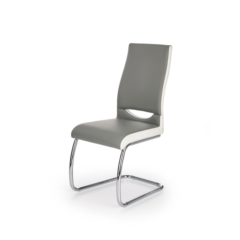 Scaun metalic pentru dining, stil modern, 44x59x97x47 cm, tapiterie piele ecologica, gri/alb