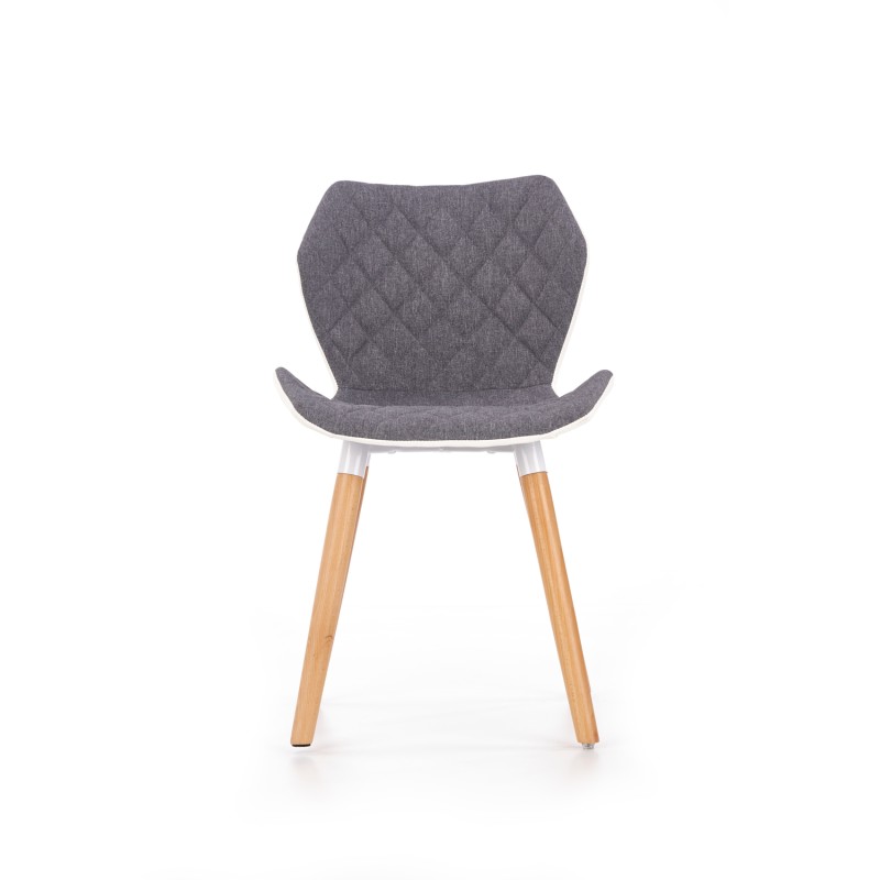 Scaun cu tapiterie, cadru metalic, picioare lemn, stil scandinav, material textil gri si alb