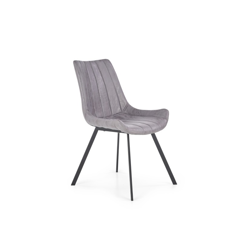 Scaun elegant tapitat, cadru metalic, pentru living sau dining, piele ecologica gri