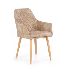 Scaun living/sufragerie Halmar K287, cadru lemn, spatar matlasat, stil scandinav, 58x61x85x50cm, piele, bej