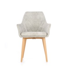 Fotoliu elegant Velvet Deluxe, matlasat cu catifea gri, pentru living si dining, inaltime 85 cm, cadru metalic
