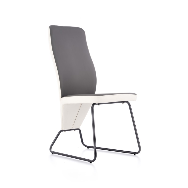 Scaun modern cu cadru metalic, tapiterie piele ecologica, sezut 43x44x5 cm, alb/gri