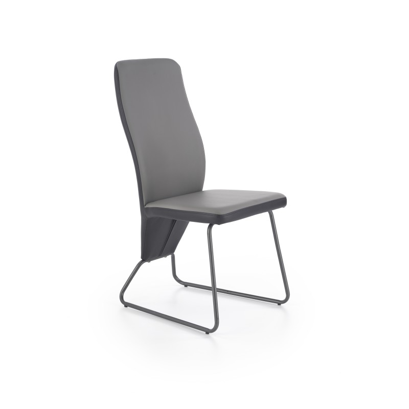 Scaun tapitat pentru living, baza metalica, piele ecologica negru/gri