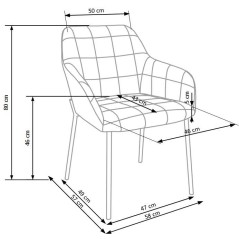 Scaun living/sufragerie Halmar K306, cadru metal, spatar matlasat, stil modern, 58x57x80x46cm, piele, albastru