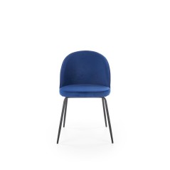 Scaun tapitat Kim, catifea bleumarin, picioare metalice, stil clasic, 49x50x80x48 cm