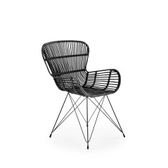 Scaun living/sufragerie Halmar K335, cadru metal,  stil scandinav, 61x63x90x45cm, ratan, negru