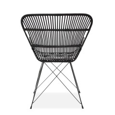 Scaun living/sufragerie Halmar K335, cadru metal,  stil scandinav, 61x63x90x45cm, ratan, negru