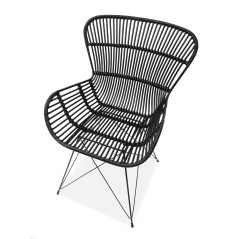 Scaun living/sufragerie Halmar K335, cadru metal,  stil scandinav, 61x63x90x45cm, ratan, negru
