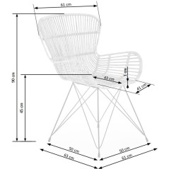 Scaun living/sufragerie Halmar K335, cadru metal,  stil scandinav, 61x63x90x45cm, ratan, negru