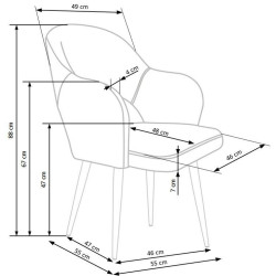 Scaun living/sufragerie Halmar K364, cadru metal,  stil modern, 55x55x88x47cm, textil, gri