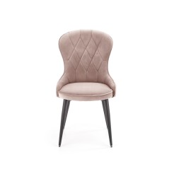 Scaun tapitat Moon, stil glamour, catifea bej, cadru metalic, inaltime 92 cm