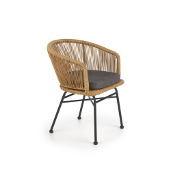 Scaun living/sufragerie Halmar K400, cadru metal,  stil scandinav, 55x47x74x43cm, ratan/textil, maro/gri