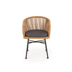 Scaun living/sufragerie Halmar K400, cadru metal,  stil scandinav, 55x47x74x43cm, ratan/textil, maro/gri