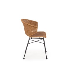 Scaun stil boho, ratan sintetic si metal, latime 56 cm, maro