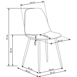 Scaun tapitat living/sufragerie Halmar K417, cadru metal, spatar matlasat, stil modern, 44x56x87x48cm, catifea, albastru