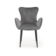 Scaun tip fotoliu pentru living, catifea gri, cadru metalic, stil modern, 56x56x80x46 cm