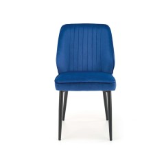 Scaun tapitat pentru living, catifea bleumarin, cadru metal, 48x57x85x49 cm