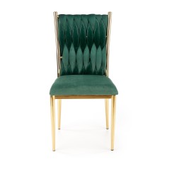 Scaun tapitat cu catifea Amanda, amplasare in dining, cadru otel cromat auriu, stil glamour, 48x55x94x48 cm, verde