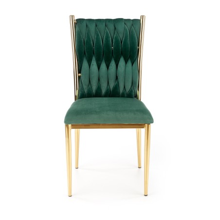 Scaun tapitat cu catifea Amanda, amplasare in dining, cadru otel cromat auriu, stil glamour, 48x55x94x48 cm, verde