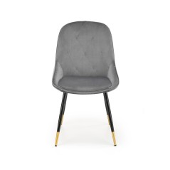 Scaun pentru living, tapitat cu catifea, cadru otel, stil glamour, 49x55x88x47 cm, gri