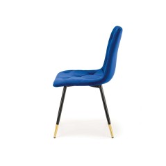 Scaun tapitat living/sufragerie Halmar K438, cadru metal, stil glamour, 45x50x86x47cm, catifea, albastru