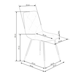 Scaun tapitat living/sufragerie Halmar K438, cadru metal,  stil glamour, 45x50x86x47cm, catifea, galben