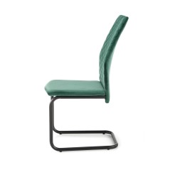 Scaun sufragerie, baza metalica forma U, matlasat, catifea verde, stil modern, 44x54x97x46 cm