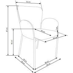 Scaun living/sufragerie Halmar K445, cadru metal,  stil modern, 54x58x80x46cm, textil, gri