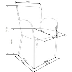 Scaun living/sufragerie Halmar K445, cadru metal,  stil modern, 54x58x80x46cm, textil, gri