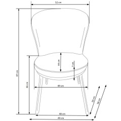Scaun living/sufragerie Halmar K447, cadru metal,  stil scandinav, 49x54x87x46cm, textil, gri