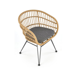 Scaun living/sufragerie Halmar K456, cadru metal,  stil scandinav, 79x63x58x51cm, ratan, maro/gri