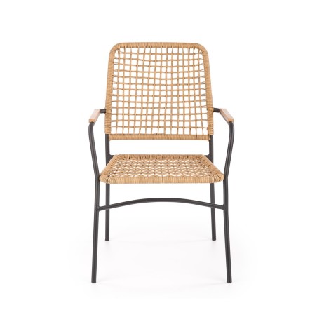Scaun stil boho, impletitura ratan sintetic, cadru otel, 59x62x90x44 cm, maro