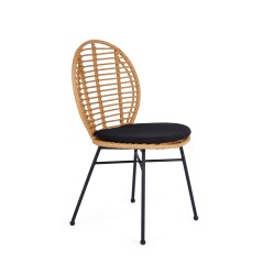 Scaun living/sufragerie Halmar K472, cadru metal, stil scandinav, 48x57x90x46cm, ratan/textil, maro/negru