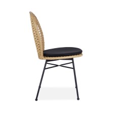 Scaun living stil boho, impletitura ratan sintetic, cadru otel vopsit cu pulbere, 48x57x90x46 cm