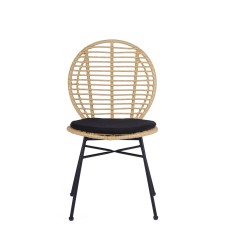 Scaun living/sufragerie Halmar K472, cadru metal, stil scandinav, 48x57x90x46cm, ratan/textil, maro/negru