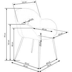 Scaun tapitat living/sufragerie Halmar K480, cadru metal,  stil modern, 59x59x79x48cm, catifea, gri
