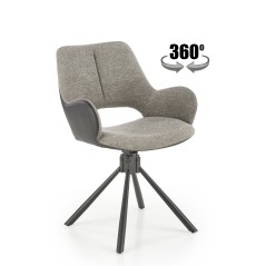 Scaun living/sufragerie Halmar K494, cadru lemn, rotativ 360 grade, stil modern, 57x59x85x50cm, textil, gri