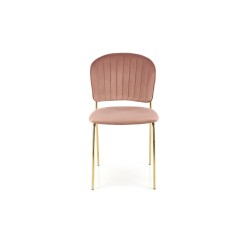 Scaun dining/bucatarie, stil glamour, catifea roz, cadru otel cromat auriu, 47x56x85x49 cm