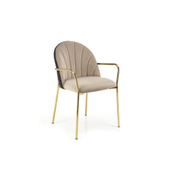 Scaun tapitat dining/bucatarie Halmar K500, cadru metal, stil glamour, 53x57x80x46cm, catifea, bej/negru