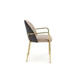Scaun tapitat dining/bucatarie Halmar K500, cadru metal, stil glamour, 53x57x80x46cm, catifea, bej/negru