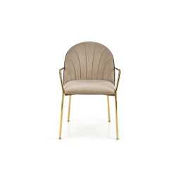 Scaun tapitat dining/bucatarie Halmar K500, cadru metal, stil glamour, 53x57x80x46cm, catifea, bej/negru