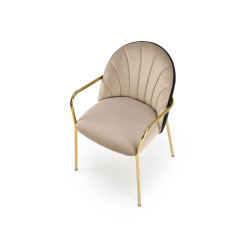 Scaun tapitat dining/bucatarie Halmar K500, cadru metal, stil glamour, 53x57x80x46cm, catifea, bej/negru