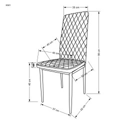 Scaun living/sufragerie Halmar K501, cadru metal, spatar matlasat, stil glamour, 40x50x98x46cm, piele, negru